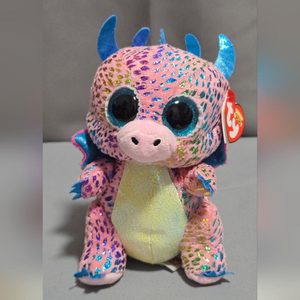 Ty Beanie Boo Flint Dragon Pink and Blue Plush Stuffed Animal NWT 7"